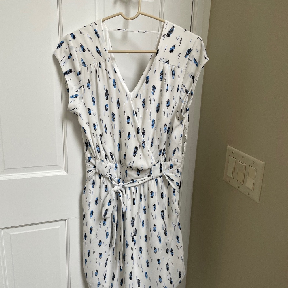 Feather Print Faux Wrap Dress